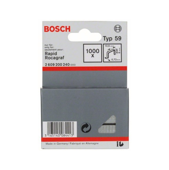 BOSCH fine wire staple type 59 10.6 x 0.72 x 8 mm 1000-pack 2609200240 - Fine wire clamp