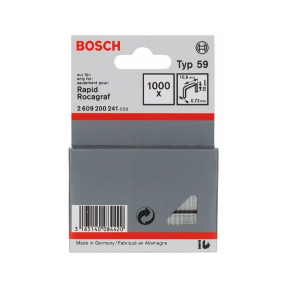 BOSCH fine wire staple type 59 10.6 x 0.72 x 10 mm 1000-pack 2609200241 - Fine wire clamp