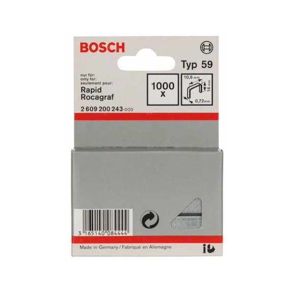 BOSCH Feindrahtklammer Typ 59 10,6 x 0,72 x 14 mm 1000er-Pack 2609200243 - Feindrahtklammer