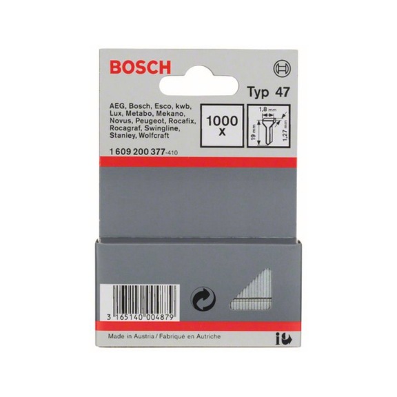 BOSCH staple nail type 47 1.8 x 1.27 x 19 mm 1000-pack 1609200377 - Tacker nail