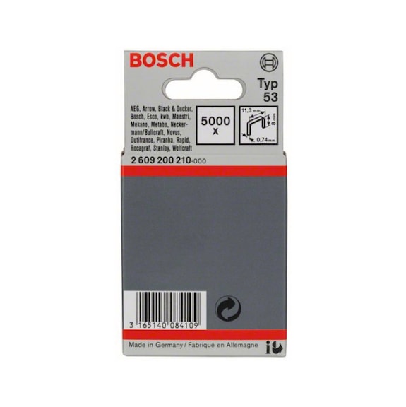BOSCH Feindrahtklammer Typ 53 11,4 x 0,74 x 8 mm 5000er-Pack 2609200210 - Feindrahtklammer