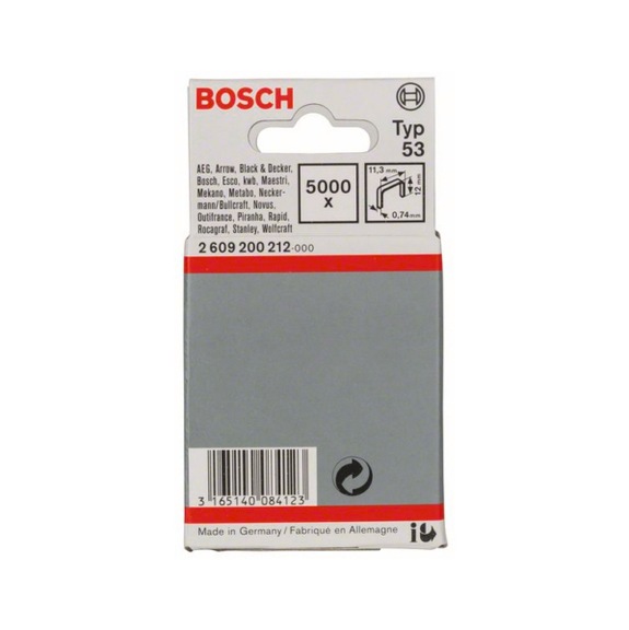 BOSCH Feindrahtklammer Typ 53 11,4 x 0,74 x 12 mm 5000er-Pack 2609200212 - Feindrahtklammer