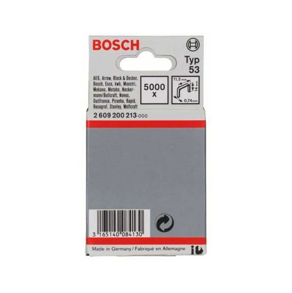 BOSCH fine wire staple type 53 11.4 x 0.74 x 14 mm 5000-pack 2609200213 - Fine wire clamp