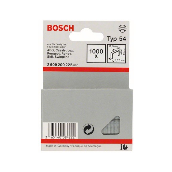 BOSCH Flat wire staple type 54 12.9 x 1.25 x 14 mm 1000-pack 2609200222 - Clamp/pin for stapler (other)