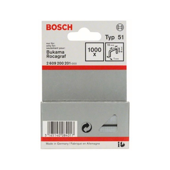 BOSCH flat wire clamp type 51 10 x 1 x 8 mm 1000-pack 2609200201 - Clamp/pin for stapler (other)
