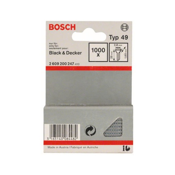 BOSCH Tackerstift Typ 49 25 mm 1000er-Pack 2609200247 - Tackerstift