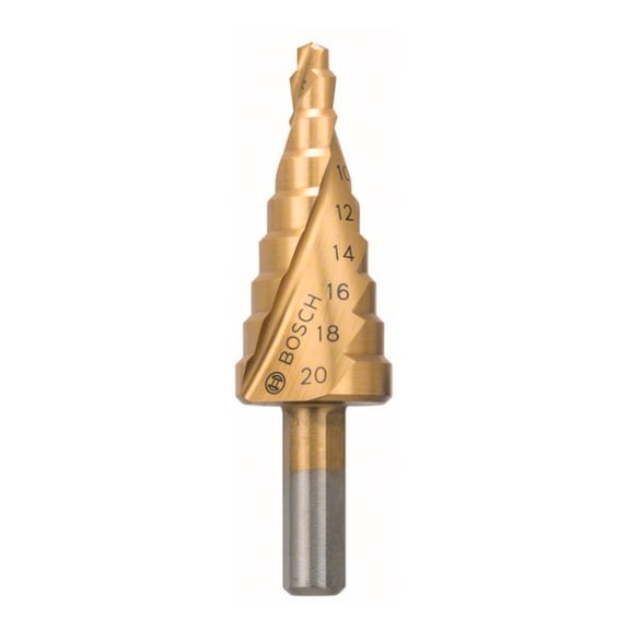 BOSCH Step drill HSS-TiN 4 - 20 mm 8 mm 75 mm 9 steps 2608597526 - Step drill (non-detachable cutting edges)