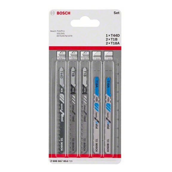 BOSCH 5-piece Jigsaw Blade Set Wood and Metal T-Shaft 2608667853 - Saw blade assortment