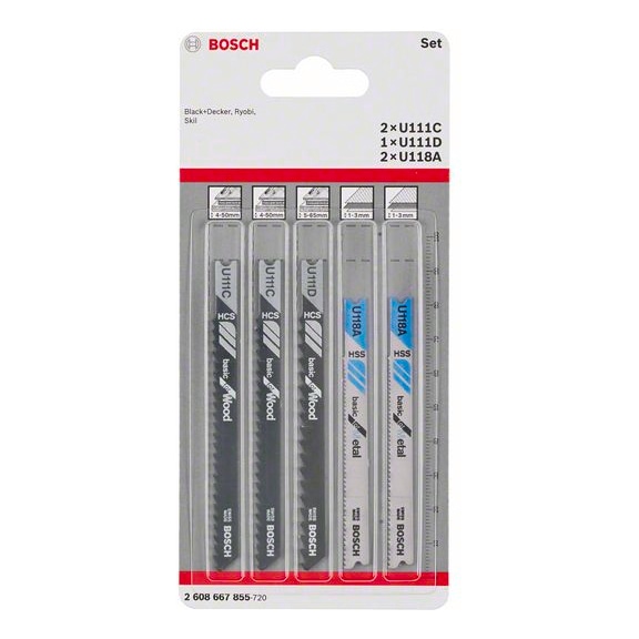 BOSCH Jigsaw blade set 5-piece U-shaft U 111 C U 111 D U 118 A 2608667855 - Saw blade assortment