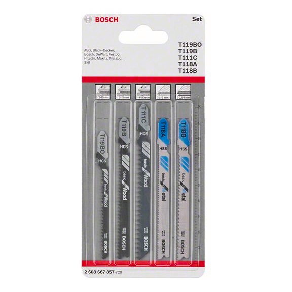 BOSCH 5-piece jigsaw blade set Basic Wood and Metal Basic T-shank 2608667857 - Saw blade assortment