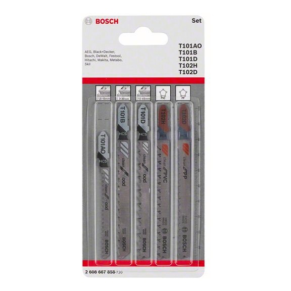 BOSCH 5-piece jigsaw blade set Wood and Plastics T-shank 2608667858 - Saw blade assortment