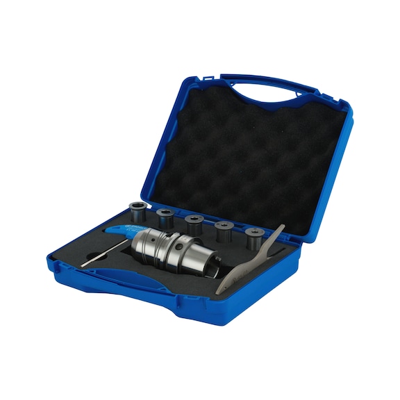 A63.66.12.85 EROGLU, Set Hydrodehnspannfutter HSK-A 63-12-85 DIN 69893-1 (A63.65.12.85), Reduzierhülsen R12 Ø3-4-5-6-8 und Schlüssel im Kunststoffkoffer - HSK-A, Hydrodehnspannfutter