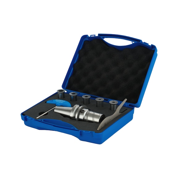 506.66.20.83 EROGLU, Set Hydrodehnspannfutter BT50 AD/B (506.65.20.83), Reduzierhülsen R20 Ø6-8-10 12-16 und Schlüssel im Kunststoffkoffer - Hydrodehnspannfutter