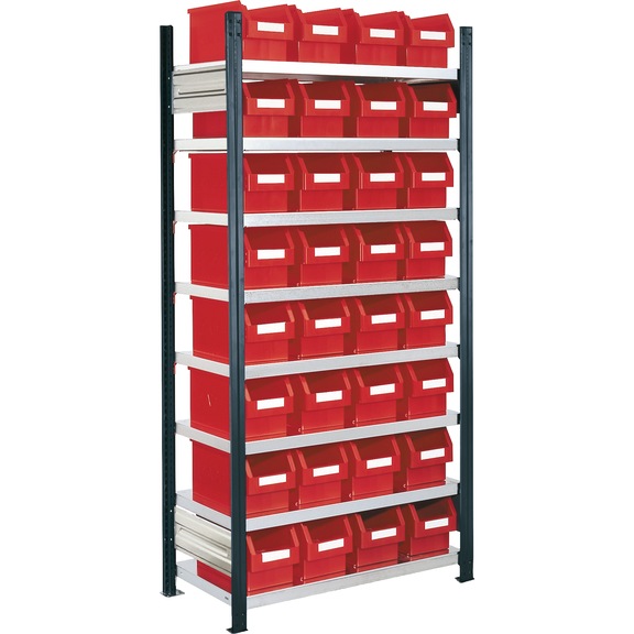Module base rayonn. automont. mod. 12 2 000x1 000x300 mm 8 étag. zing. RAL 7016 - Rayonnage automontable avec bacs à bec