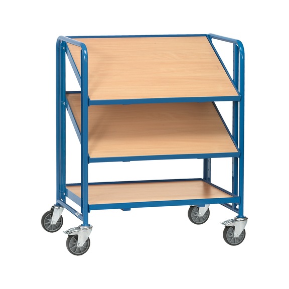 Plat roul caisses Euro 2391 zone charg 825 x 610 mm 250 kg, ac pann. pr plancher - Chariot à étagères avec trois zones de chargement, largeur de zone de chargement 610 mm