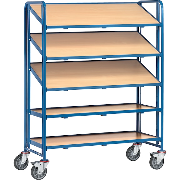 Plat roul caisses Euro 1384 av étag zone charg 1250x610 mm 250kg, ac pann. plan. - Chariot à étagères avec cinq zones de chargement, capacité de charge 300 kg