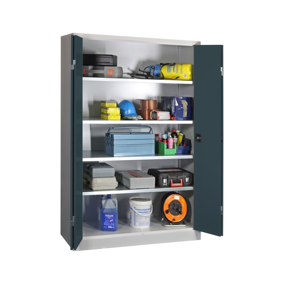 Armoire à porte pliante, 1 950x1 200x600 mm 4 étagères zinguées, RAL 7035/7016 - Armoire à porte pliante, hauteur 1950 mm