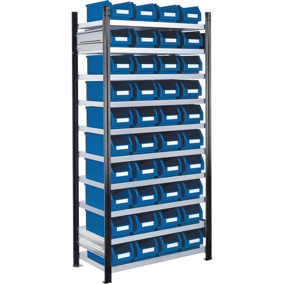 Plug-in rack basic bay model 13 2000x1000x400&nbsp;mm 10 shelves galvanised RAL 7016 - Plug-in rack with easy-view storage bins