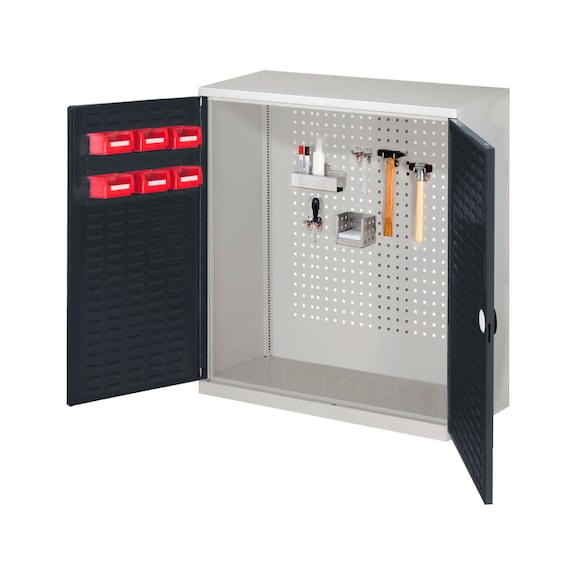 RasterPlan tool cabinet with slotted panel doors HxWxD 1000 x 1000 x 410 mm - Tool cabinet with shelves