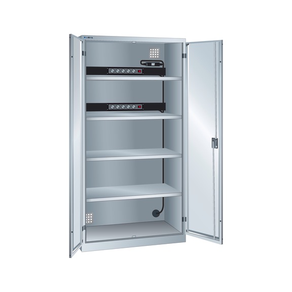 62.958.020 LISTA, Akku-Ladeschrank (BxTxH) 1000x580x1950mm Typ D KEY Lock R7035 - "Akku-Ladeschrank mit Flügeltüren"