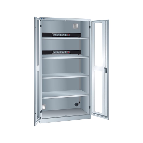 LISTA batarya şarj dolabı, pencere 1000x580x1950mm D tipi ANAHTAR kilidi RAL7035 - Batarya şarj dolapları