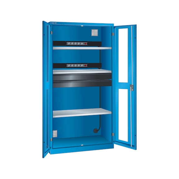 LISTA akkutöltő szekrény, 3 polc, 1000x580x1950 mm, D típus, KEY Lock R5012 - Akkumulátortöltő szekrények