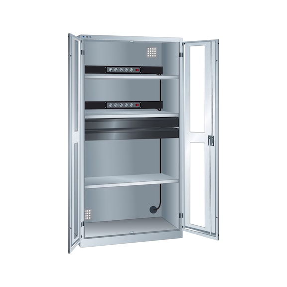 LISTA 电池充电柜，3 个搁架，1000x580x1950 毫米，D 型，钥匙锁，R7035 - 电池充电柜