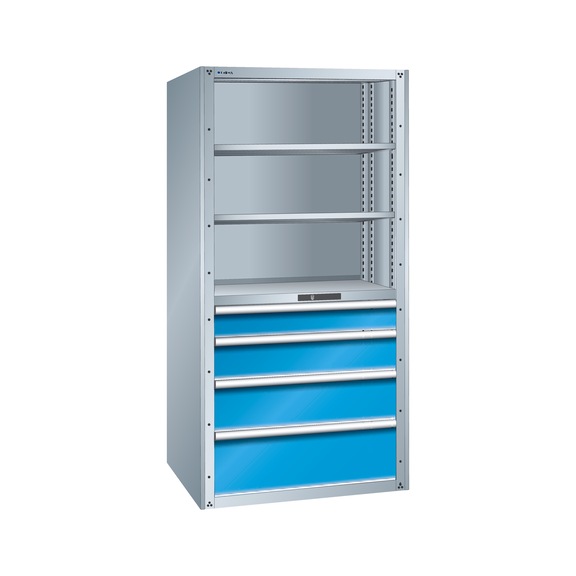 LISTA basic shelf with 4 drawers 54x36E (WxDxH) 1117x706x2200&nbsp;mm - Basic shelving unit