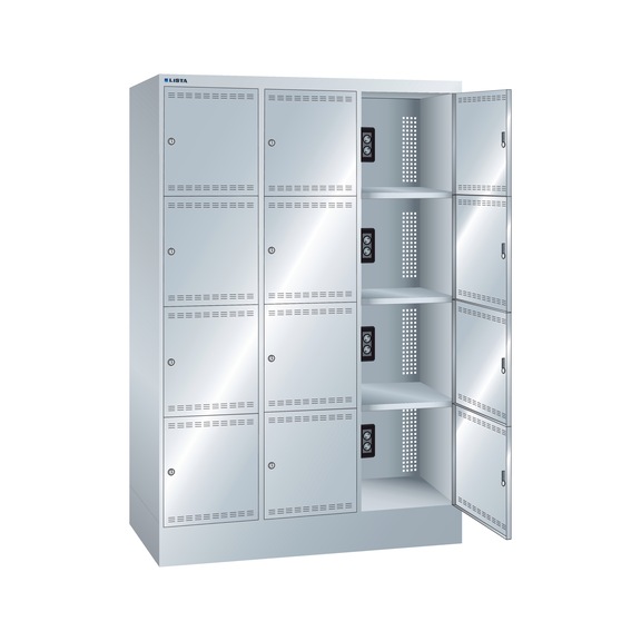 98.420.020 LISTA, Akku-Ladeschrank (BxTxH) 1205x585x1790mm 3x4 Fächer Typ D R7035 - "Akku-Ladeschrank mit Fachtüren"