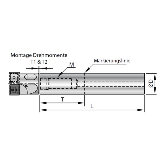 00-99801-25S NINE9, Verlängerung / Stahl für Einschraubfräser M12 - 99801, Fas- und Zentrierwendeschneidplatten Halter