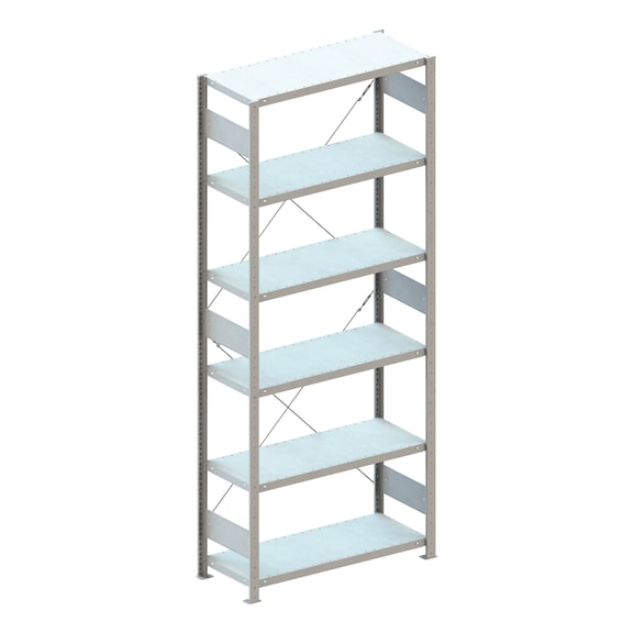 META plug-in rack CLIP RAL 7035 with 6 shelves basic shelf HxLxD 2500x750x400 mm - Shelf boltless rack, single-row