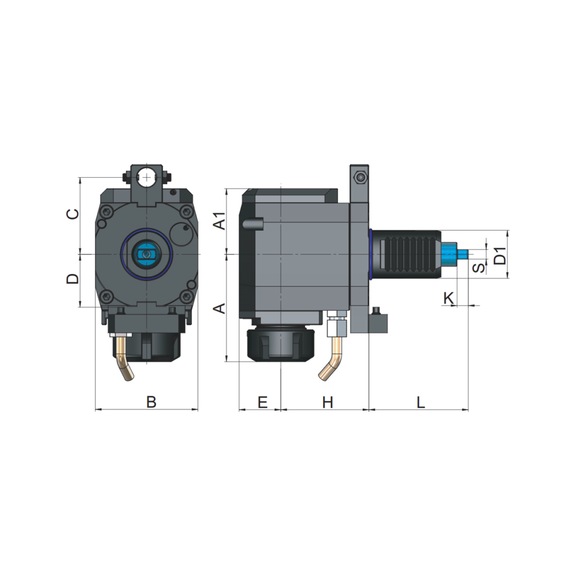 09RA40E32A065D42 EROGLU, Radial Bohr-und Fräskopf Spannzangenaufnahme DIN 6499 Duplomatic DIN 1809 Typ A VDI40 ER32/2-20 65 D=42 - Radial-Fräskopf, Duplomatic