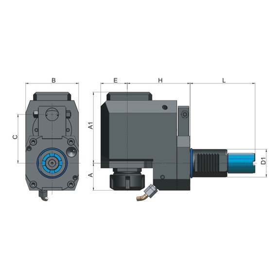 O2RK40E32A090C70 EROGLU, Radial Bohr-und Fräskopf Spannzangenaufnahme DIN 6499 Okuma LB 300 M Typ A versetzt VDI40 ER32/2-20 90 C=70 - Radial-Fräskopf, Okuma