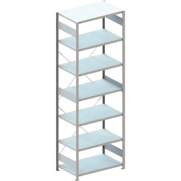 META plug-in rack CLIP RAL 7035 with 7 shelves basic shelf HxLxD 3000x750x600 mm - Shelf boltless rack, single-row