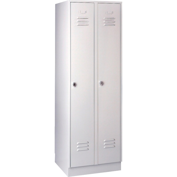 Penderie, 2&nbsp;compartiments, 300&nbsp;mm, avec bâti, 1&nbsp;800 x 600 x 500&nbsp;mm, RAL&nbsp;7035 - Armoire à vêtements avec bâti