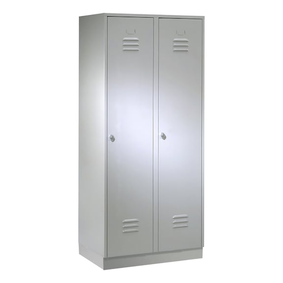 Wardrobe, 2 compartments, 400 mm, with base, 1800 x 800 x 500 mm, RAL 7035 - Clothing cabinet with base