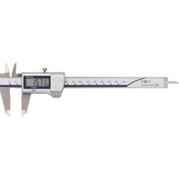 MITUTOYO suwmiarka elektroniczna ABS CoolantProof 0–150&nbsp;mm o węglik. powierzchniach - Electronic pocket callipers, carbide measuring surfaces on measuring arm and cross tips
