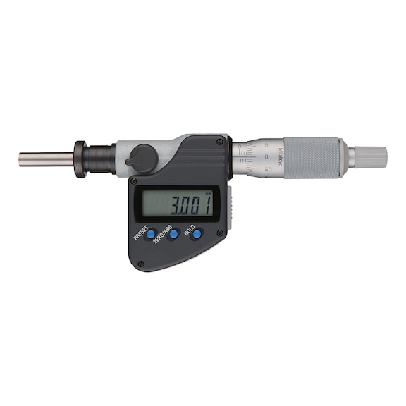 MITUTOYO digital micrometer head, 0–25 mm measuring range, with nut, IP65 - Electronic micrometer head with clamping nut