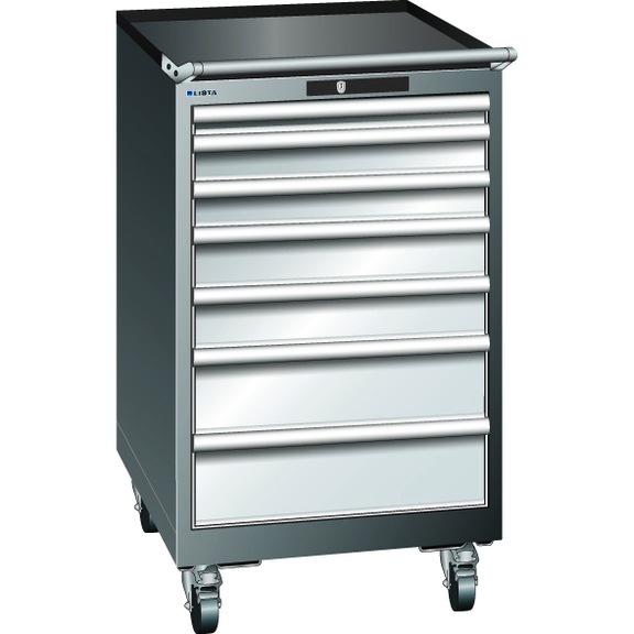 95.136.590.F LISTA, ESD Schubladenschrank 27x36E (BxTxH) 564x725x800xmm RFID Lock RAL7035 - "ESD Schubladenschrank, 5 Schubladen"