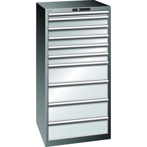95.192.590 LISTA, ESD Schubladenschrank 36x36E (BxTxH) 717x725x1450xmm KEY Lock RAL7035 - "ESD Schubladenschrank, 10 Schubladen"