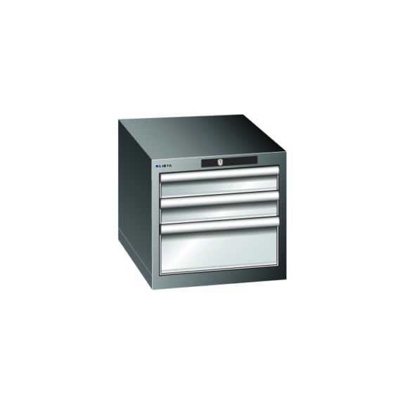 93.102.590.F LISTA, ESD Schubladenschrank 18x27E (BxTxH) 411x572x533xmm RFID Lock RAL7035 - "ESD Schubladenschrank, 4 Schubladen"