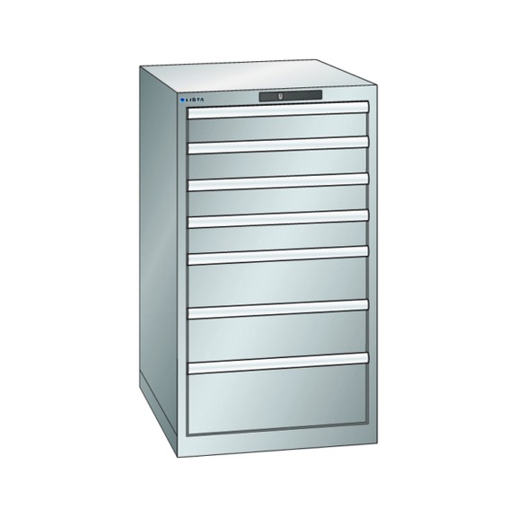 93.042.540.A LISTA, ESD Schubladenschrank 27x36E (BxTxH) 564x725x850xmm AUTO Lock NCS S 1080-Y40R - "ESD Schubladenschrank, 7 Schubladen"