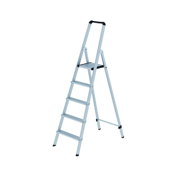 GÜNZBURGER ML scala a gradini alluminio anodizzato, accesso su un lato, 5 grad. - Scale a cavalletto in alluminio con gradini, con piattaforma