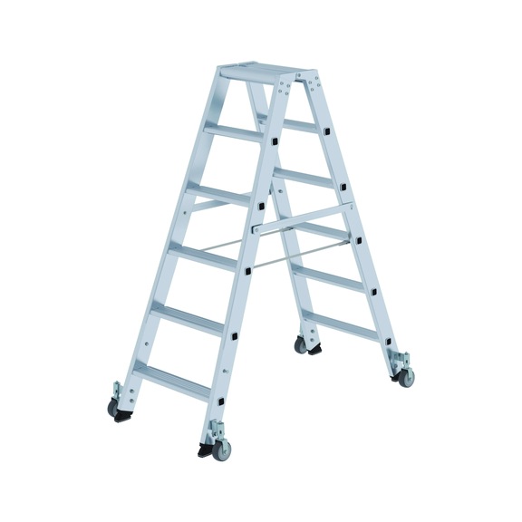 GÜNZBURGER Escabeau, accès deux côtés, galets de roulement, 2x6 marches - Escabeau en aluminium, accès des deux côtés, galets de roulement