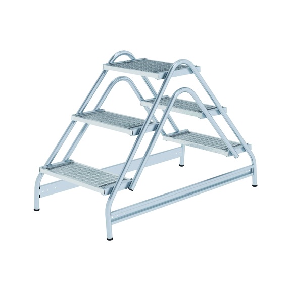 GÜNZBURGER, plateforme de travail, accès 2 côtés, 2x3 marches, caillebotis acier - Plateforme de travail en aluminium, accès sur 2 côtés, marches en caillebotis