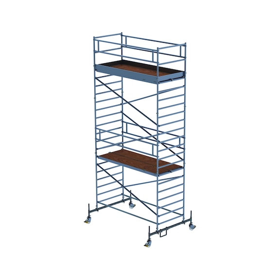 MUNK GUENZBURGER STEIGTECHNIK Mobile scaffold tower 1.35 x 3.0 m with chassis beams, double platform ht 5.45 m - 