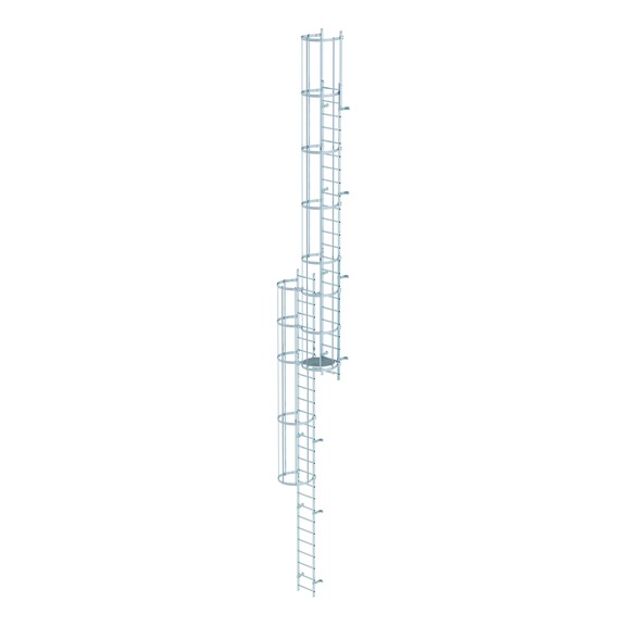 GÜNZBURGER plain alu. multiple-flight emergency ladder w/ back prot. 12.96 m - Multiple-flight emergency ladders with back protection, aluminium