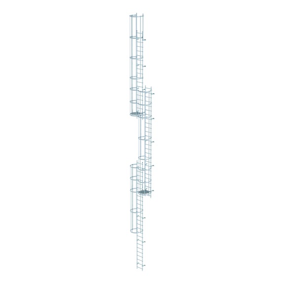 GÜNZBURGER plain alu. multiple-flight emergency ladder w/ back prot. 17.16 m - Multiple-flight emergency ladders with back protection, aluminium