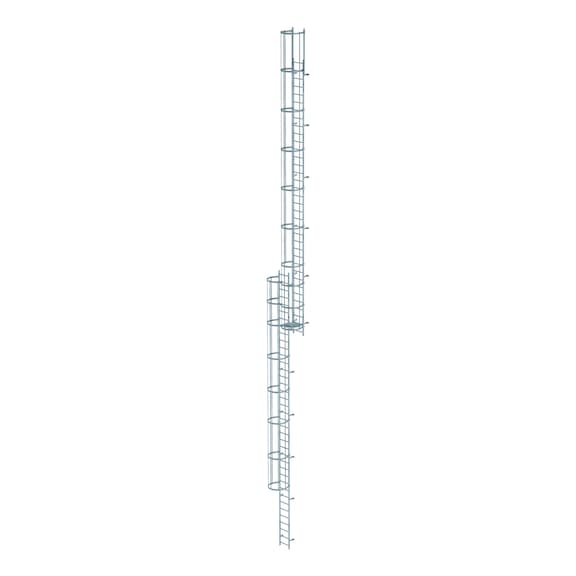 GÜNZBURGER zp. steel multiple-flight construction ladder w/ back prot. 19.96 m - Multiple-flight construction ladders with back protection, zinc-plated steel