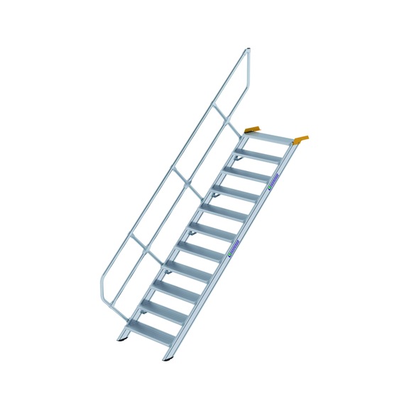 GÜNZBURGER lépcső, 45°, lépcsőfok szélessége 800 mm, 11 alu lépcsőfok, recézett - Alumínium lépcsők, rögzített, 45°-os dőlés, lépcsőfok szélessége 800 mm